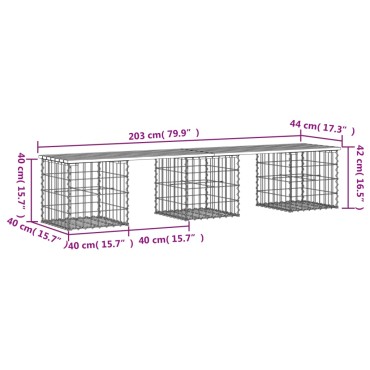 vidaXL Παγκάκι Κήπου Συρματοκιβώτιο 203x44x42cm Εμποτ. Ξύλο Πεύκου 1 τεμ.