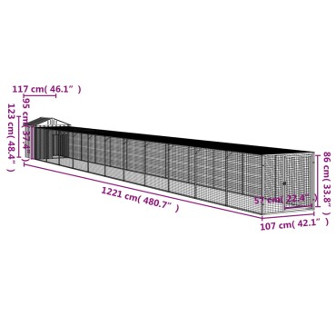 vidaXL Κλουβί για Κότες με Αυλή Ανθρακί 117x1221x123 εκ Γαλβαν. Ατσάλι