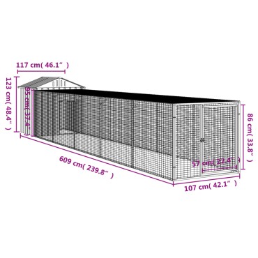 vidaXL Κοτέτσι με Περίβολο Αν. Γκρι 117x609x123 εκ. Γαλβαν. Ατσάλι