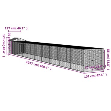vidaXL Κλουβί για Κότες με Αυλή Ανθρακί 117x1017x123 εκ Γαλβαν. Ατσάλι
