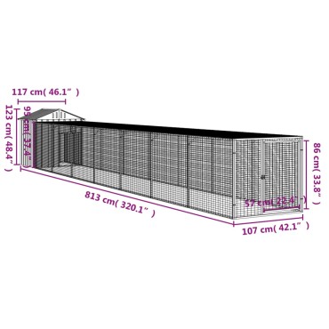 vidaXL Κοτέτσι με Περίβολο Αν. Γκρι 117x813x123 εκ. Γαλβαν. Ατσάλι