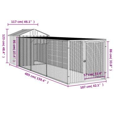 vidaXL Κλουβί για Κότες με Αυλή Αν. Γκρι 117x405x123 εκ Γαλβαν. Ατσάλι