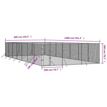 vidaXL Κλουβί Σκύλου Εξωτερ. Χώρου Ασημί 6x14x2 μ. από Γαλβαν. Ατσάλι