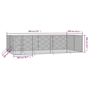 vidaXL Κλουβί Σκύλου Εξωτερ. Χώρου Ασημί 8x4x2 μ. από Γαλβαν. Ατσάλι