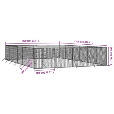 vidaXL Κλουβί Σκύλου Εξωτερ. Χώρου Ασημί 8x12x2 μ. από Γαλβαν. Ατσάλι