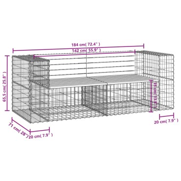 vidaXL Παγκάκι Κήπου Συρματοκιβώτιο 184x71x65,5cm Μασίφ Ξύλο Πεύκου 1 τεμ.