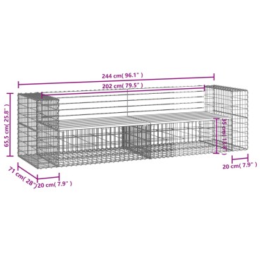 vidaXL Παγκάκι Κήπου Συρματοκιβώτιο 244x71x65,5cm Εμποτ. Ξύλο Πεύκου 1 τεμ.