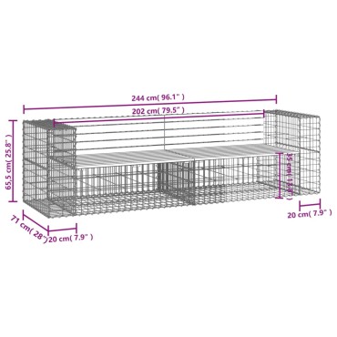 vidaXL Παγκάκι Κήπου Συρματοκιβώτιο 244x71x65,5cm Μασίφ Ξύλο Πεύκου 1 τεμ.