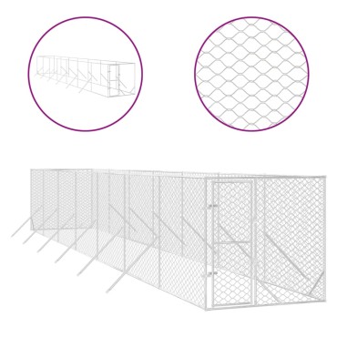 vidaXL Κλουβί Σκύλου Εξωτερ. Χώρου Ασημί 2x14x2 μ. από Γαλβαν. Ατσάλι