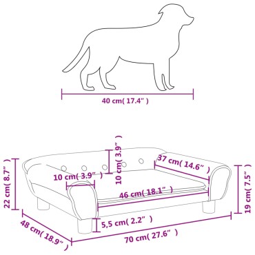 vidaXL Κρεβάτι Σκύλου Σκούρο Γκρι 70 x 48 x 22 εκ. Βελούδινο