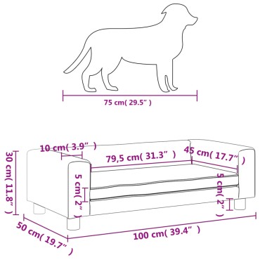 vidaXL Κρεβάτι Σκύλου με Προέκταση Καπουτσίνο 100x50x30 εκ Συνθ. Δέρμα