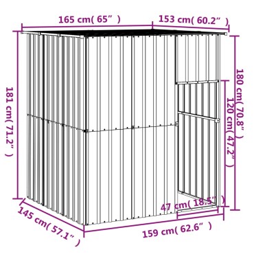 vidaXL Σπιτάκι Σκύλου με Οροφή Αν. Γκρι 165x153x181 εκ Γαλβαν. Χάλυβας