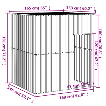 vidaXL Σπιτάκι Σκύλου με Οροφή Ανθρακί 165x153x181 εκ. Γαλβαν. Χάλυβας