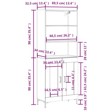 vidaXL Ντουλάπι Μαύρο 69,5x34x180cm από Επεξεργασμένο Ξύλο 1 τεμ.