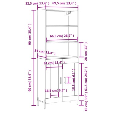 vidaXL Ντουλάπι Γκρι Sonoma 69,5x34x180cm Επεξεργασμένο Ξύλο 1 τεμ.