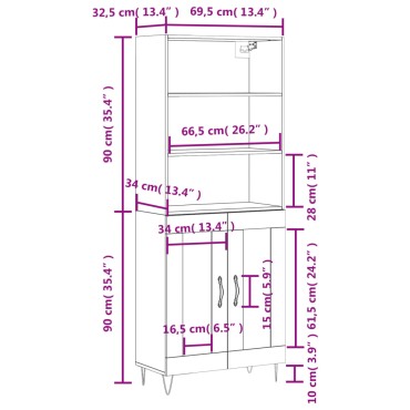 vidaXL Ντουλάπι Λευκό 69,5x34x180cm από Επεξεργασμένο Ξύλο 1 τεμ.