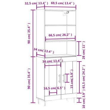 vidaXL Ντουλάπι Λευκό 69,5x34x180cm από Επεξεργασμένο Ξύλο 1 τεμ.
