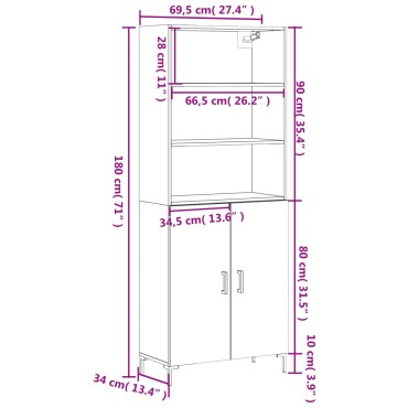 vidaXL Ντουλάπι Λευκό 69,5x34x180cm από Επεξεργασμένο Ξύλο 1 τεμ.