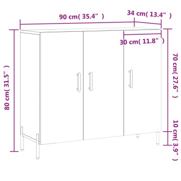 vidaXL Μπουφές Λευκός 90x34x80cm από Επεξεργασμένο Ξύλο 1 τεμ.