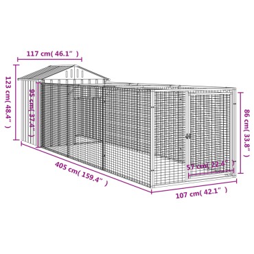 vidaXL Σπιτάκι Σκύλου με Οροφή Αν. Γκρι 117x405x123εκ. Γαλβαν. Χάλυβας