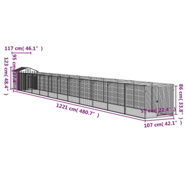 vidaXL Σπιτάκι Σκύλου με Οροφή Ανθρακί 117x1221x123 εκ Γαλβαν. Χάλυβας