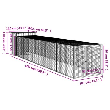 vidaXL Κοτέτσι με Περίβολο Αν. Γκρι 110x609x110 εκ. Γαλβαν. Χάλυβας