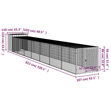 vidaXL Κοτέτσι με Περίβολο Αν. Γκρι 110x813x110 εκ. Γαλβαν. Χάλυβας
