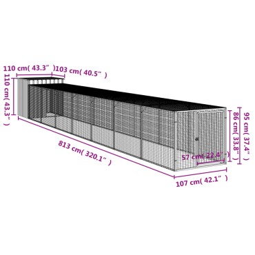 vidaXL Κοτέτσι με Περίβολο Ανθρακί 110x813x110 εκ. Γαλβαν. Ατσάλι
