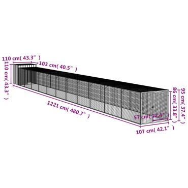 vidaXL Κοτέτσι με Περίβολο Αν. Γκρι 117x1221x110 εκ. Γαλβαν. Χάλυβας