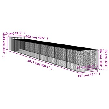 vidaXL Κοτέτσι με Περίβολο Αν. Γκρι 110x1017x110 εκ. Γαλβαν. Ατσάλι