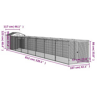 vidaXL Σπιτάκι Σκύλου με Οροφή Αν. Γκρι 117x813x123εκ. Γαλβαν. Χάλυβας