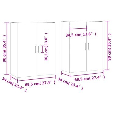 vidaXL Ντουλάπια Τοίχου 2 τεμ. Καπνιστή Δρυς 69,5x34x90cm