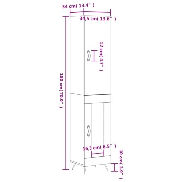 vidaXL Μπουφές Sonoma Γκρι 34,5x34x180cm από Επεξεργασμένο Ξύλο 1 τεμ.