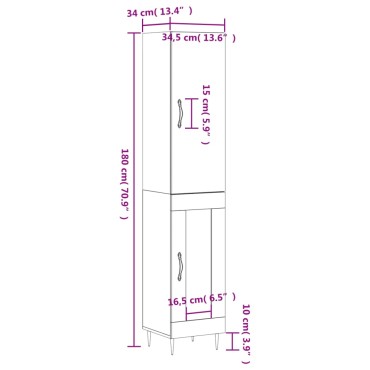 vidaXL Ντουλάπι Λευκό 34,5x34x180cm από Επεξεργασμένο Ξύλο 1 τεμ.