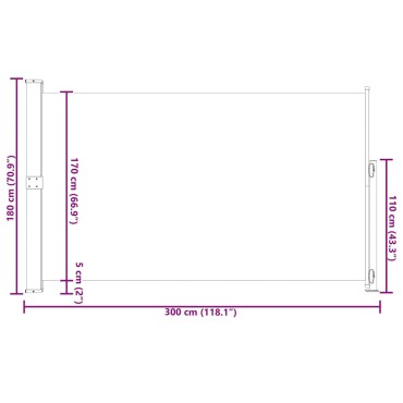 vidaXL Σκίαστρο Πλαϊνό Συρόμενο Βεράντας Κρεμ 180 x 300 εκ.