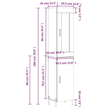 vidaXL Ντουλάπι Λευκό 34,5x34x180cm από Επεξεργασμένο Ξύλο 1 τεμ.