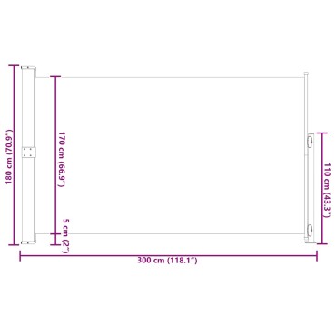 vidaXL Σκίαστρο Πλαϊνό Συρόμενο Βεράντας Γκρι 180 x 300 εκ.