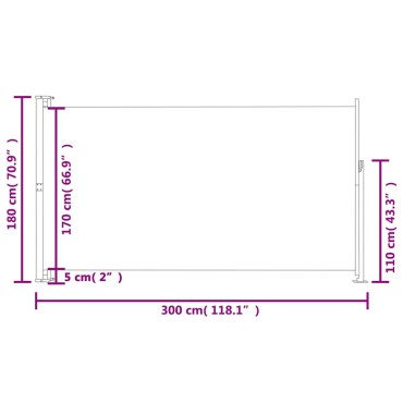 vidaXL Σκίαστρο Πλαϊνό Συρόμενο Βεράντας Καφέ 180 x 300 εκ.