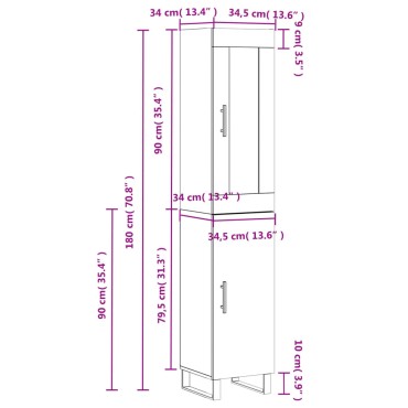 vidaXL Ντουλάπι Γκρι Σκυροδέματος 34,5x34x180cm Επεξεργασμένο Ξύλο 1 τεμ.