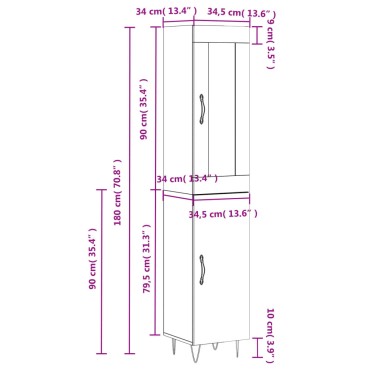 vidaXL Ντουλάπι Γυαλ. Λευκό 34,5x34x180cm από Επεξεργασμένο Ξύλο 1 τεμ.