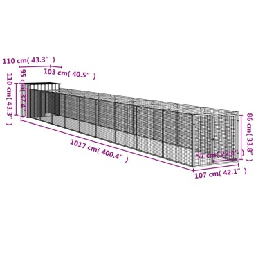 vidaXL Σπιτάκι Σκύλου με Αυλή Ανθρακί 110x1017x110 εκ. Γαλβαν. Χάλυβας