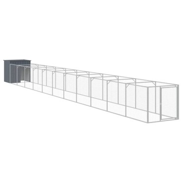 vidaXL Σπιτάκι Σκύλου με Αυλή Ανθρακί 110x1221x110 εκ. Γαλβαν. Χάλυβας