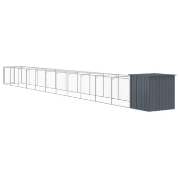 vidaXL Σπιτάκι Σκύλου με Αυλή Ανθρακί 110x1221x110 εκ. Γαλβαν. Χάλυβας