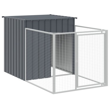 vidaXL Σπιτάκι Σκύλου με Αυλή Ανθρακί 110x1221x110 εκ. Γαλβαν. Χάλυβας