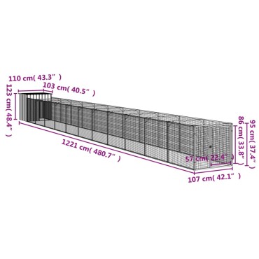 vidaXL Σπιτάκι Σκύλου με Αυλή Ανθρακί 110x1221x110 εκ. Γαλβαν. Χάλυβας