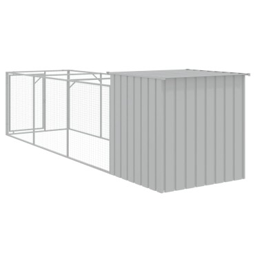 vidaXL Σπιτάκι Σκύλου με Αυλή Αν. Γκρι 110x405x110 εκ. Γαλβαν. Χάλυβας