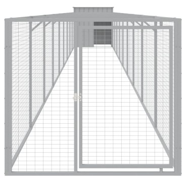 vidaXL Σπιτάκι Σκύλου με Αυλή Αν. Γκρι 110x1017x110εκ. Γαλβαν. Χάλυβας