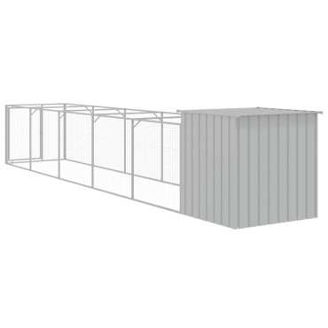 vidaXL Σπιτάκι Σκύλου με Αυλή Αν. Γκρι 110x609x110 εκ. Γαλβαν. Χάλυβας
