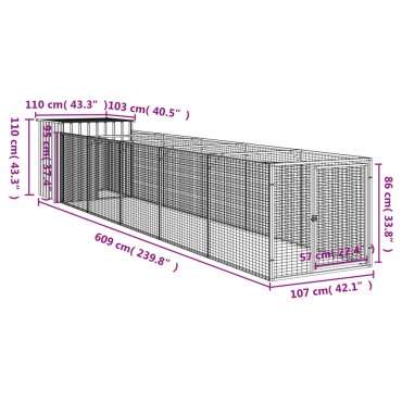 vidaXL Σπιτάκι Σκύλου με Αυλή Αν. Γκρι 110x609x110 εκ. Γαλβαν. Χάλυβας
