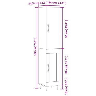 vidaXL Ντουλάπι Γυαλ. Λευκό 34,5x34x180cm από Επεξεργασμένο Ξύλο 1 τεμ.